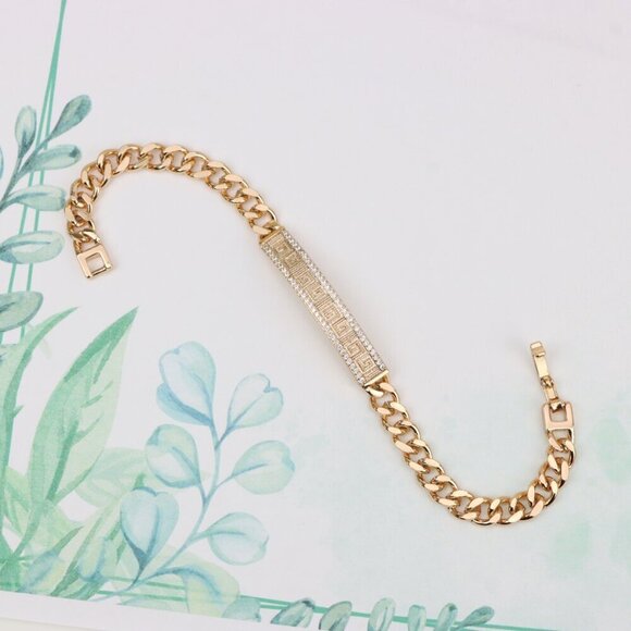 "Elegant Rose Gold Bracelet with Greek Key and CZ Detailing, XPBL0840 - Picture 1 of 12